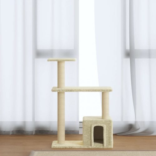 Krémszínű macskabútor szizál kaparófákkal 70 cm